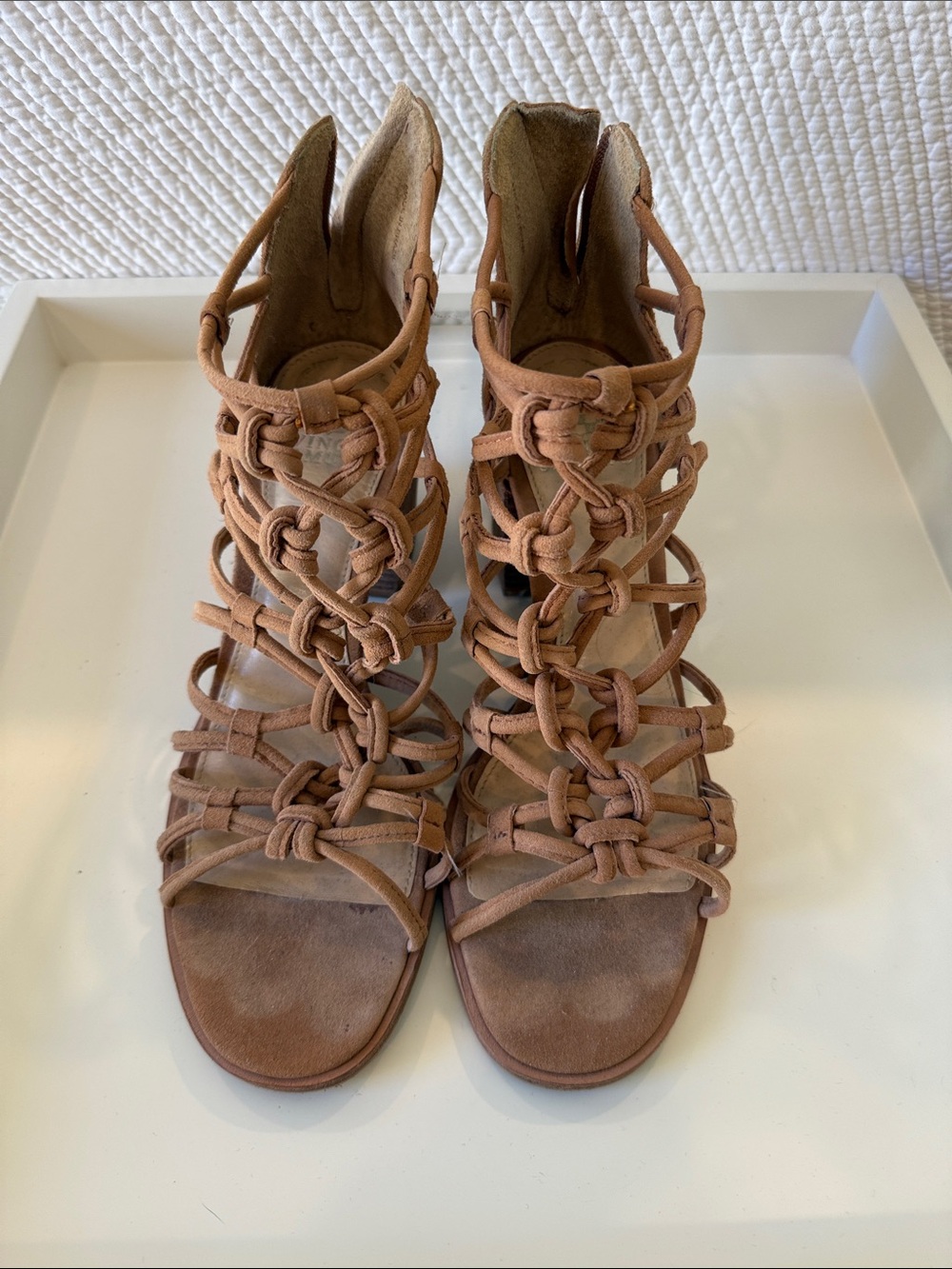 Vince Camuto Woven Strappy Gladiator Sandals - Tan